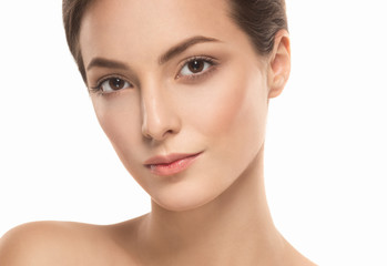 Healthy skin woman beauty natural makeup cosmetic concept isolated on white