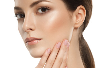 Healthy skin woman beauty natural makeup cosmetic concept isolated on white