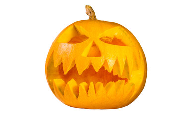 Spooky halloween pumpkin isolated on a white background