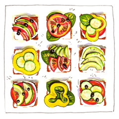 hand drawn vegan sandwich illustration. isolated elements