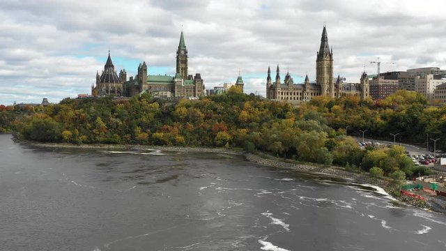 A view of the downtown core of Ottawa Canada and the government buildings like parliament and the supreme court
