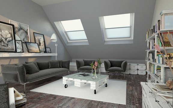 modernes Wohnzimmer im Dachgeschoss