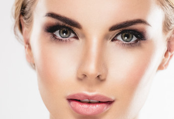 Healthy skin woman blonde white skin makeup beauty female model closeup