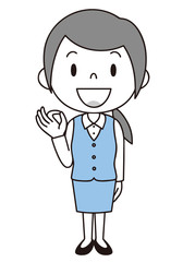 女性　OL　事務員　OKポーズ　立ち姿　2色