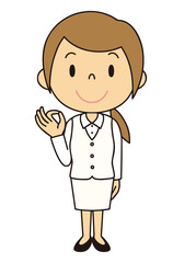 女性　OL　事務員　OKポーズ　立ち姿　白色の制服