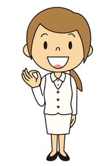 女性　OL　事務員　OKポーズ　立ち姿　白色の制服