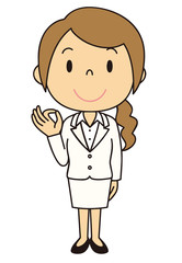 女性　OL　事務員　OKポーズ　立ち姿　紺色のスーツ