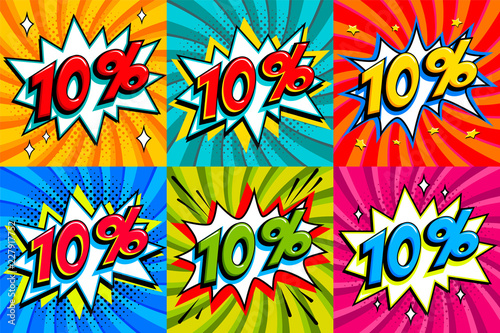 Sale Set Sale Ten Percent 10 Off Tags On A Comics Style