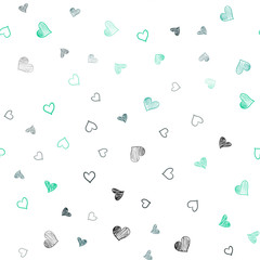 Light Blue, Green vector seamless cover with Shining hearts.