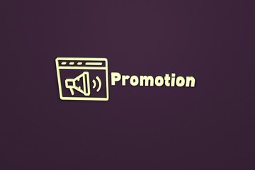 Illustration of Promotion with light-green text on violet background