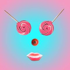 strawberry lollipop on minimal  pastel colorful background, feminist representation of girl world