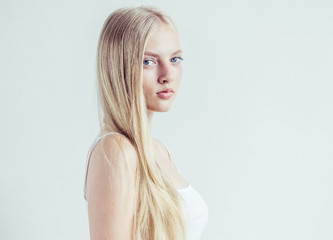 Natural makeup healthy skin and hair blonde woman beauty face portrait