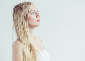 Naklejka premium Natural makeup healthy skin and hair blonde woman beauty face portrait