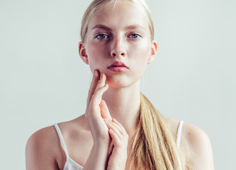 Natural makeup healthy skin and hair blonde woman beauty face portrait