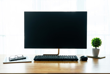 Work place concept : Mock up Blank screen computer desktop