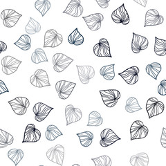 Dark BLUE vector seamless doodle layout with leaves.