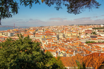 Fototapeta premium Amazing view to historic old district in Lisbon from Castelo de S. Jorge Portugal.