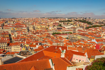 Amazing view to red tile roofs  old city in Lisbon Portugal.