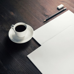 Corporate ID template. Photo of blank stationery set. Mockup for branding identity. Top view.