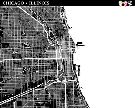 Simple map of Chicago, Illinois