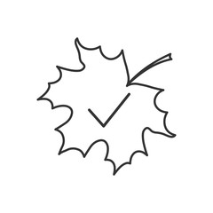 Осенний сезон. Кленовый лист с отметкой. Векторный значок. Белый фон.