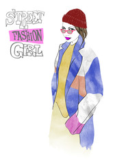 Fashion girl Sketch. Stylish fashion model. Pretty young girl.