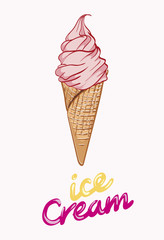 Ice cream on pastel background in flat style design. Fashion trendy background with ice cream, minimalism concept. Ice cream vector illustration for a poster, cards, background