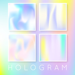 Hologram abstract backgrounds set. Minimal gradient backdrop with hologram. 90s, 80s retro style. Pearlescent graphic template for banner, flyer, cover, mobile interface, web app.