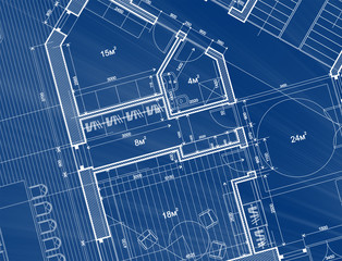 Architecture design: blueprint plan - illustration of a plan modern residential building / technology, industry, business concept illustration: real estate, building, construction, architecture