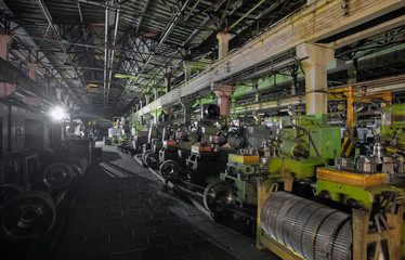 Machine shop of the plant indoors room at night