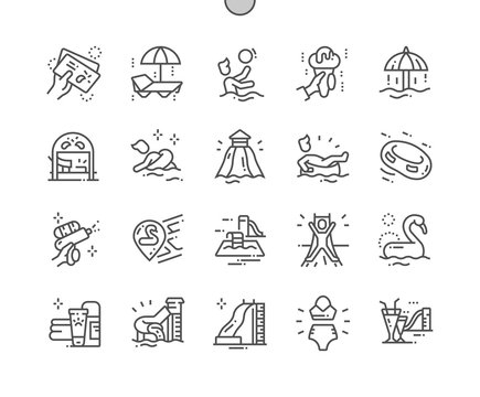 Water Park Well-crafted Pixel Perfect Vector Thin Line Icons 30 2x Grid for Web Graphics and Apps. Simple Minimal Pictogram