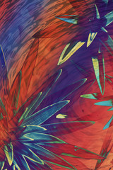 Hallucinogen fluorescent background from plants of surreal colors . Abstract illusion on drink and drug theme. Psychedelic tropical effect of cannabis or alcohol. Lsd effect. Hemp dope.