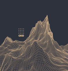 Abstract vector landscape background. Cyberspace grid. 3d technology vector illustration.