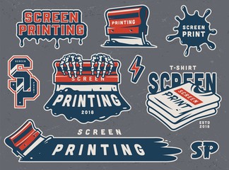 Vintage serigraphy colorful elements collection