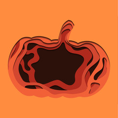 3d festive Illustration of pumpkin cut from paper. Thanksgiving Day. Halloween. Vector element for your creativity