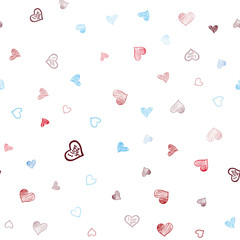Light Blue, Red vector seamless template with doodle hearts.