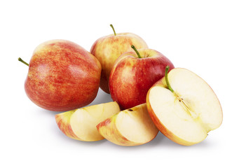 Fresh apples whole and sliced on a white background