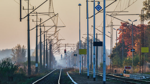 RAILWAY ROUTE - A small station in the autumn morning