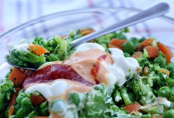 Fresh vegetable salad with sauce dressing