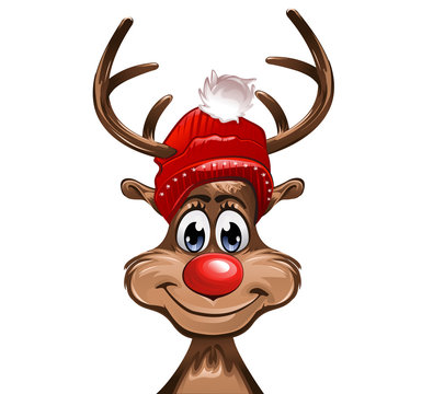 Rudolph mit einer roten Mütze und roter Nase
