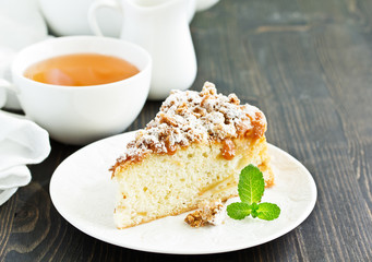 Apple cake with caramel and crumble.