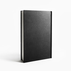 Blank black book cover at white paper background. Responsive design mockup.