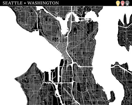 Simple map of Seattle, Washington