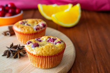 Homemade muffins with cranberry