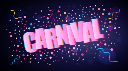 Carnival overlapping festive lettering with colorful round confetti