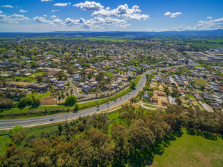 Aerial view of Maroondah Highway and urban area in Melbourne, Australia