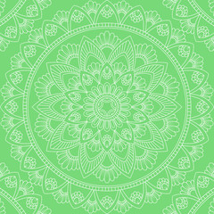 Seamless pattern with mandala ornament. Hand drawn illustration