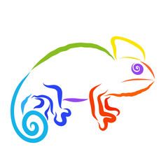 silhouette of a chameleon with an eye out of a spiral, all colors of the rainbow