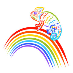 colorful chameleon sitting on a rainbow, seven colors © YuliaRafael Nazaryan
