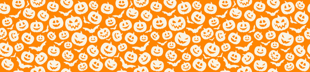 Wrapping paper with funny jack o lanterns. Vector.